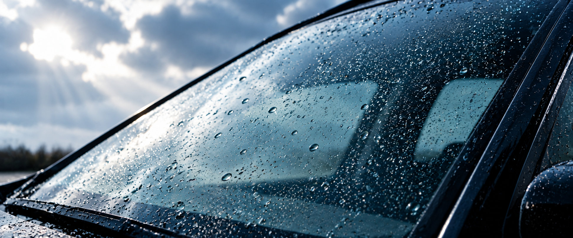 雨に濡れた自動車ガラス